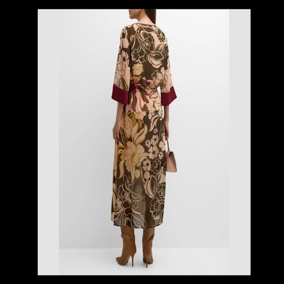 St. John Mixed Floral Print Chiffon Dress Midi Size Small $1695 - Picture 4 of 16